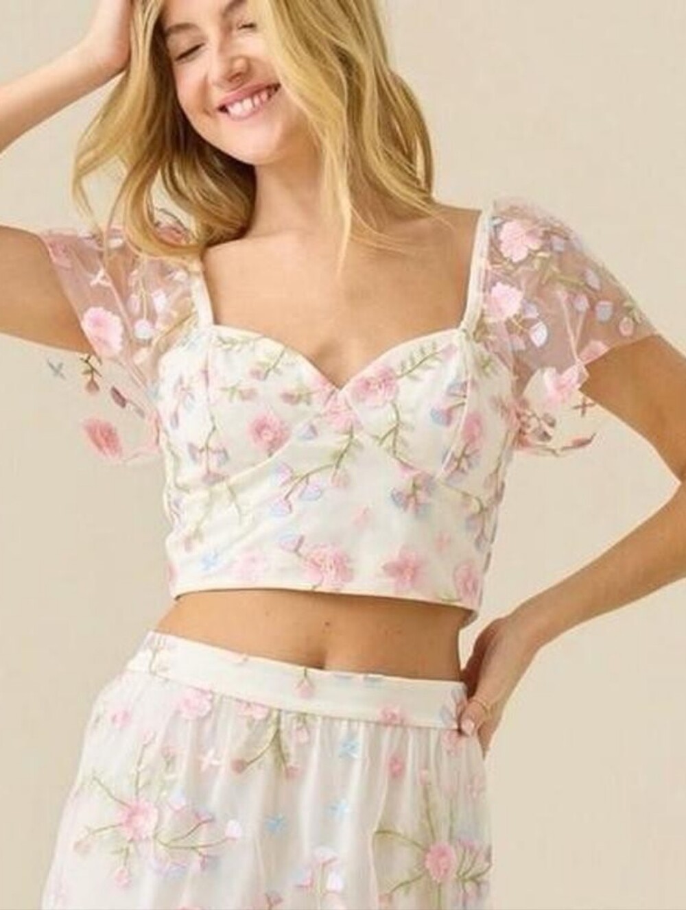 ALTAR'D STATE NWT Womens Pink And Cream Crop Top